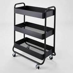 lot 130 image: 3 Tier Metal Utility Cart - Brightroom-Black