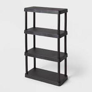 lot 145 image: 4 Tier Plastic Shelf Unit Black - Brightroom