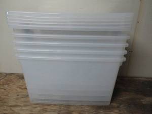 lot 153 image: Lot of 5 Sterilite 66qt ClearView Latch Box Clear with Purple Latches