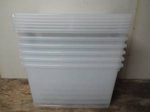lot 154 image: Lot of 6 Sterilite 66qt ClearView Latch Box Clear with Purple Latches