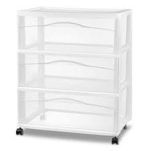 lot 159 image: 3 Drawer Wide Cart White - Brightroom-Missing Wheels