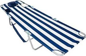 lot 210 image: Ostrich Chaise Lounge Folding Portable Sunbathing Beach Chair, Navy Stripes