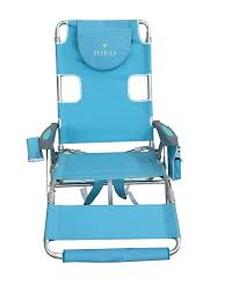 lot 215 image: Deltess Ostrich Deluxe On Your Back Aluminum Chair and Cooler Bag, Carry Straps, Umbrella Carry System, Cup Holder, and 275 Pound Capacity, Light Blue