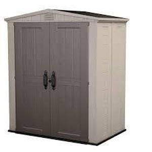 lot 222 image: KETER Factor 6 ft. W x 3 ft. D Outdoor Durable Resin Plastic Storage Shed with Double Doors, Taupe and Brown
