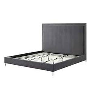 lot 223 image: InspiredHome Samuele Espresso PU Leather Nailhead Trim Platform Queen Bed