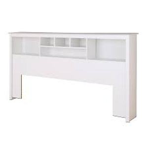 lot 227 image: Prepac Transitional White King Bookcase Storage Headboard with Ample Storage and Space-Saving Design