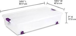 lot 239 image: Lot of 2 Sterilite 60qt Clear View Underbed Storage Bin with Latch Purple