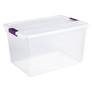 lot 242 image: Set of 4 Sterilite 66qt ClearView Latch Box Clear with Purple Latches