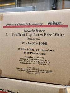 lot 65 image: Bouffant Cap Latex Free White 4 case total qty of caps 4000