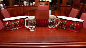 lot 247 image: Holiday Budweiser Steins and Holly Containers
