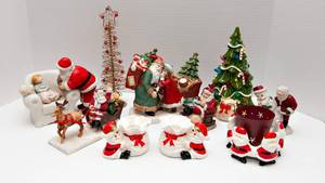 lot 258A image: Santa Decor including Fitz and Floyd Vintage Pair of Santa Christmas Candle Holders (hand painted)