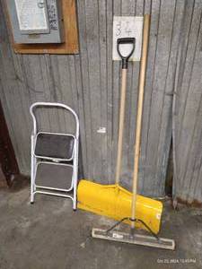 lot 77 image: Broom, Shovel & Step Stool