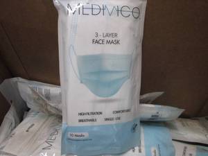 lot 391 image: Box  of 10 pks 3 Layer Face Masks...