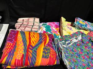 lot 11 image: Group of Colorful Vintage Fabrics - Assorted Patterns and Textures