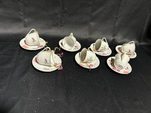 lot 37 image: Set of 8 Vintage Floral Teacup and Saucer Sets - Gold Accents