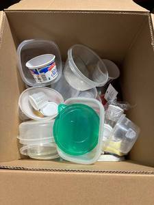 lot 48 image: Box of Assorted Plastic Storage Containers and Lids