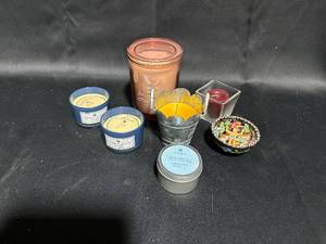 lot 51 image: Group of 7 Decorative Scented Candles - Assorted Sizes and Designs