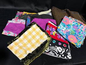 lot 54 image: Assortment of Colorful Fabric Squares - Variety of Patterns and Textures