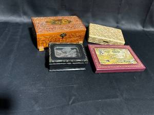 lot 76 image: Collection of 4 Decorative Keepsake Boxes - Vintage and Unique Designs