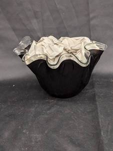 lot 125 image: Vintage Black Glass Ruffled Bowl