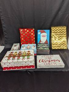 lot 129 image: Group of 8 Festive Holiday Gift Boxes - Christmas Designs