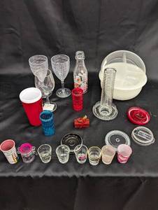 lot 140 image: Assortment of 18 Shot Glasses and Drinkware