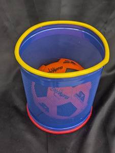 lot 177 image: Set of 1 Soccer Ball with Blue Mesh Trash Can - Mitre Strikers Official Size 5