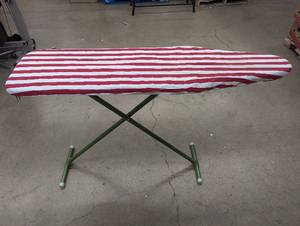 lot 179 image: Used Folding Ironing Board with Red Striped Cover
