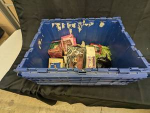 lot 189 image: Assortment of Christmas Ornaments and Collectibles in Storage Bin