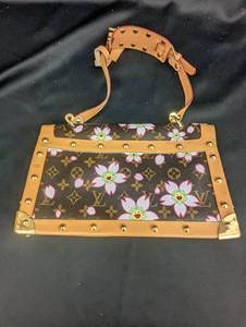 lot 206 image: Louis Vuitton Floral Print Shoulder Bag with Studs - Authentic