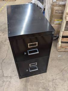lot 215 image: 2-Drawer Black Metal Filing Cabinet - Lockable