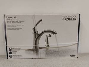 NEW KOHLER LINWOOD KITCHEN FAUCET WITH SIDESPRAY VIBRANT STAINLESS STEEL FINISH