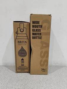 NEW WIDE MOUTH GLASS WATER BOTTLE AND BRITA WATER FILTER WATER BOTTLE