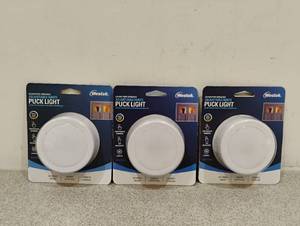 3 NEW WESTEK LED BATTERY OPERATED ADJUSTABLE WHITE PUCK LIGHTS