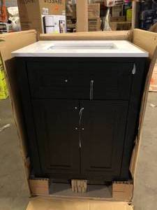 Home Decorators Collection Beaufort 24 in. Single Sink Ebony Wood Bath Vanity with White Engineered Stone Top (Assembled) Slight Damage   Customer Returns See Pictures