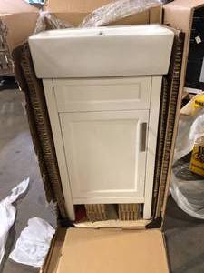 Home Decorators Collection Arvesen 18 in. W x 12 in. D x 34 in. H Single Sink Bath Vanity in White with White Ceramic Top Used Damaged  Customer Returns See Pictures