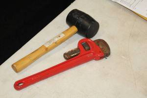 lot 518 image: 14 Pipe Wrench and Rubber Mallet