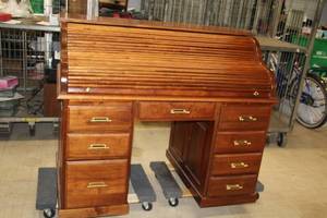 lot 568 image: Wooden Roll-Top Desk Handmade Finish