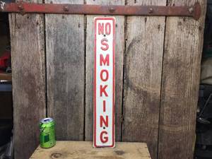 lot 101 image: Vintage Vertical No Smoking Enamel Sign