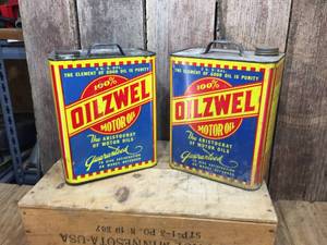 lot 102 image: Pair Vintage Oilzwell Motor Oil 2 Gal Cans