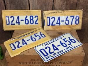lot 164 image: 3 Vintage Pair Blue NOS MN License Plates - Nice