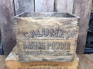lot 195 image: Vintage Calumet Baking Powder - Wooden Crate