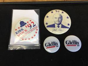 lot 208 image: Vintage John Glen - Kirk Spock 92 Pinbacks