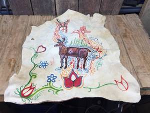 lot 228 image: Native American Painting on LeatherBuckskin