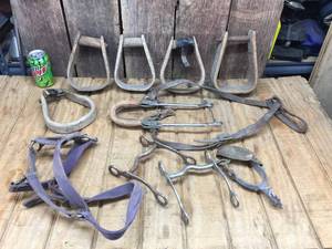 lot 235 image: Vintage Horse Related Bits - Bridles - Stirrups - etc