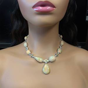 STUNNING NEW Designer Oscar Friedman White Opal & Natural Diamond Necklace in Platinum $103,800 Appraisal Included