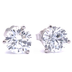 NEW 3 Carat Round Diamond Classic Solitaire Stud Earrings in 14k White Gold VIDEO