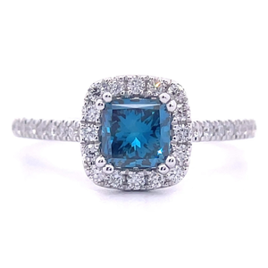 1.42 Carat Fancy Blue & White Diamond Halo Ring in 14k White Gold Retail $2,495 VIDEO