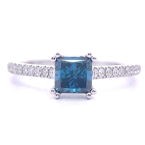 1.20 Carat Princess Cut Fancy Blue & White Diamond Ring in 14k White Gold Retail $1,995 VIDEO