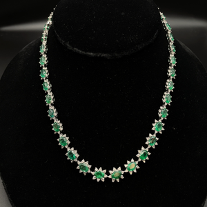 34.69 Carat Oval Emerald & Natural Diamond Halo Tennis Chain Necklace in 14k White Gold $74,390 Appraisal Included